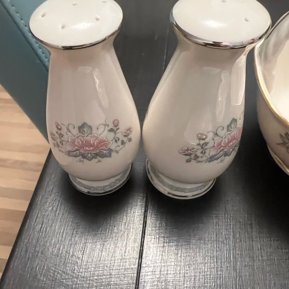 Lenox Floral White and Pink Salt and Pepper Shakers